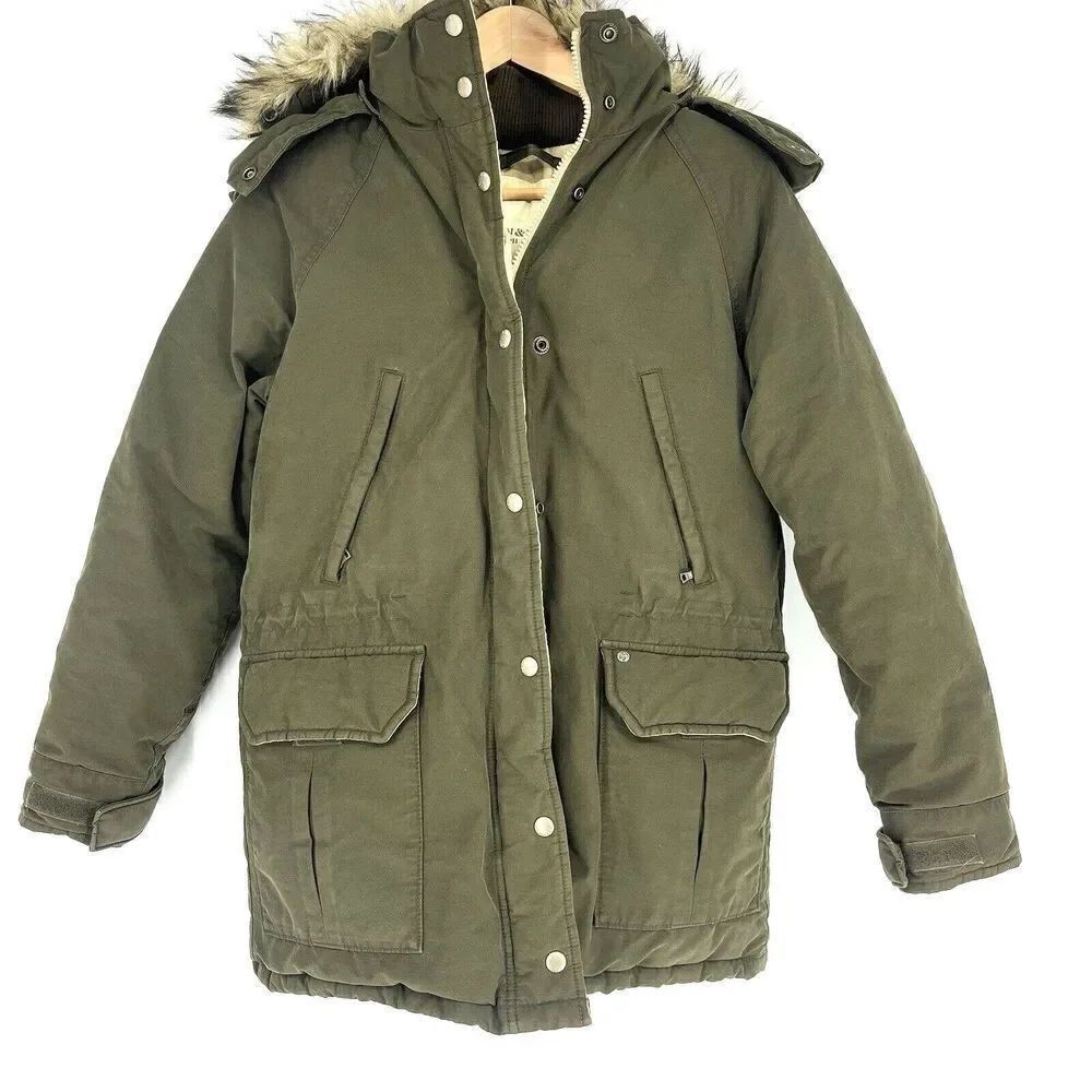Ralph Lauren Denim Supply Coat Size XS Womens Olive Green Down Fur Trim Hood